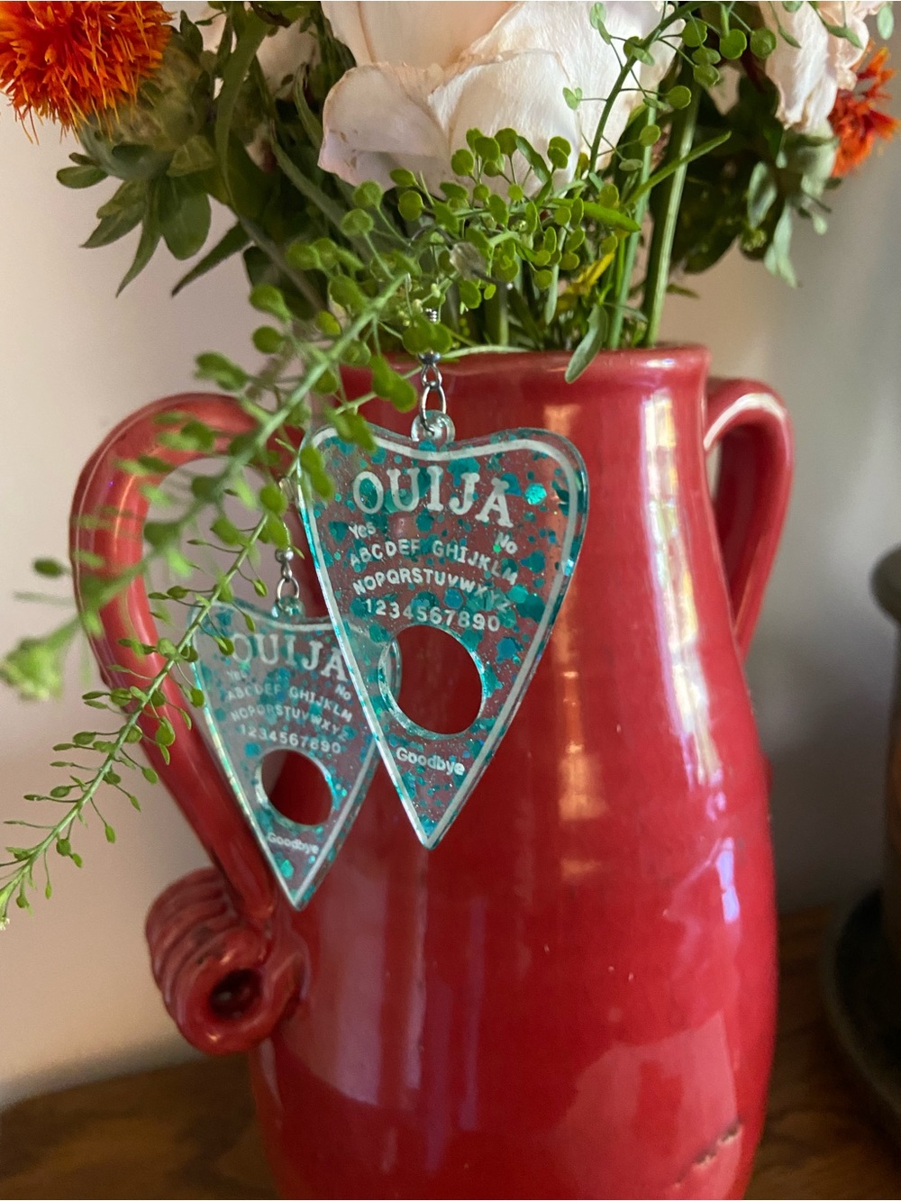 4/$10 Turquoise Ouija Planchette Dangle Earrings